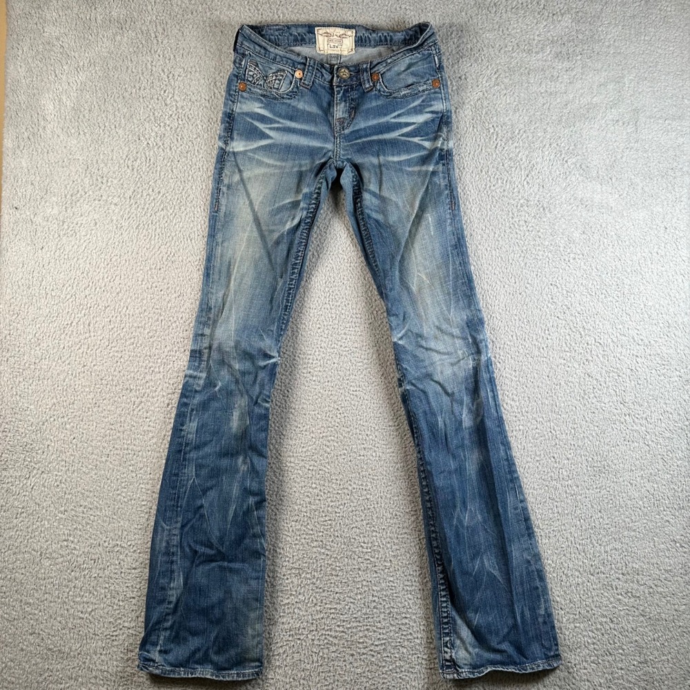 Big Star Liv Low Rise Bootcut Jeans Blue Wash Whiskered Womens 27XXL Long Inseam